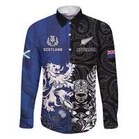 New Zealand And Scotland Rugby Custom Family Matching Short Sleeve Bodycon Dress and Hawaiian Shirt Maori Tiki With Thistle Together