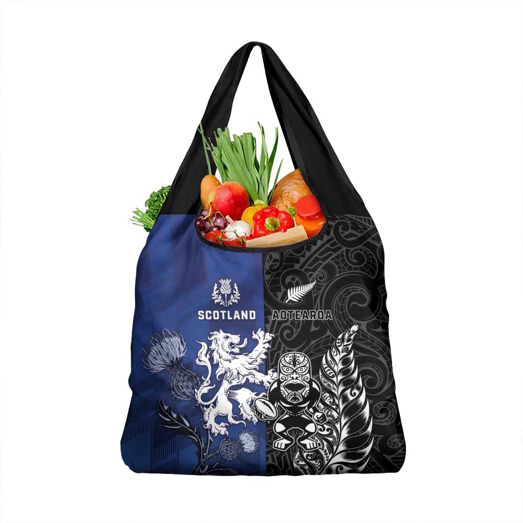 New Zealand And Scotland Rugby Grocery Bag Maori Tiki With Thistle Together