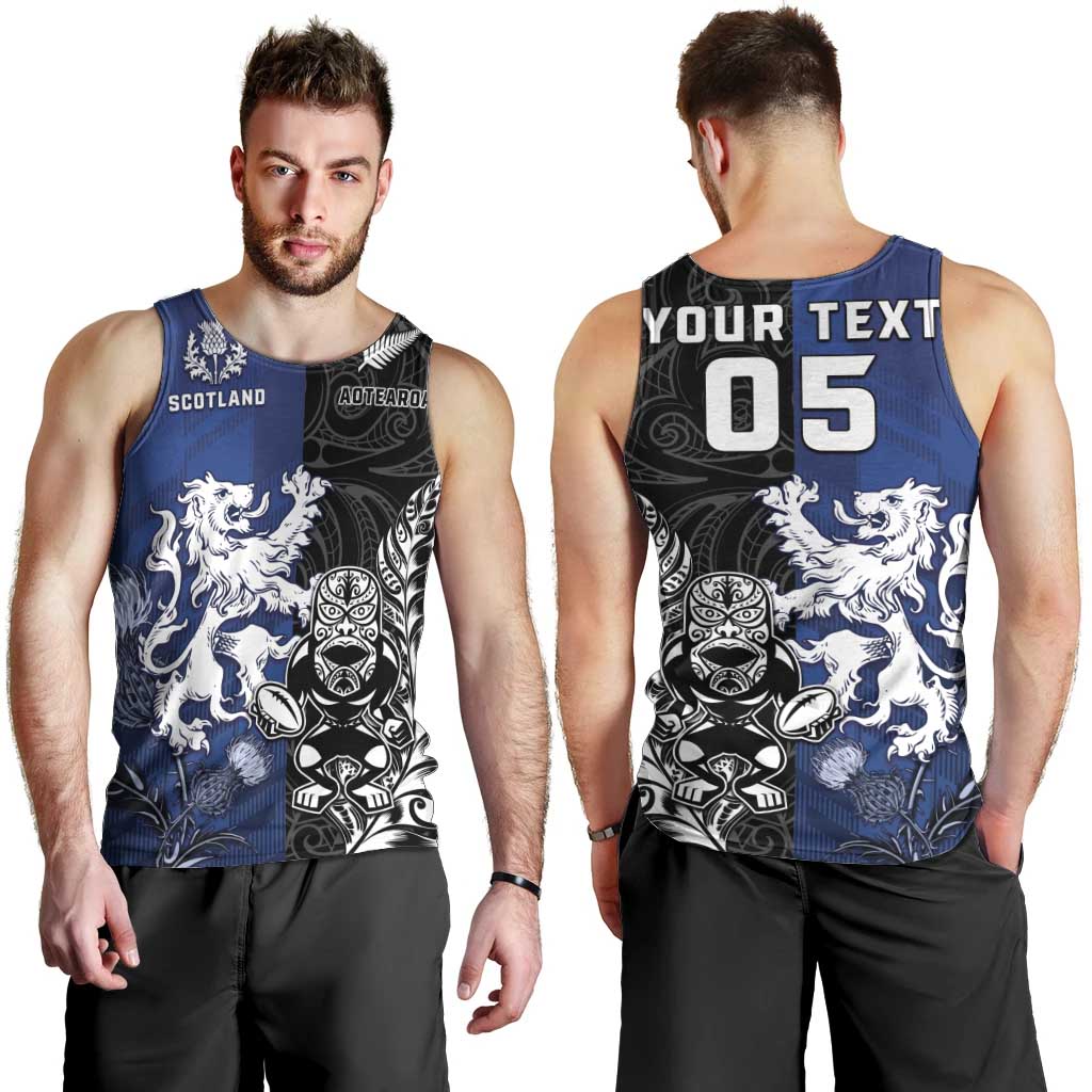 New Zealand And Scotland Rugby Custom Men Tank Top Maori Tiki With Thistle Together