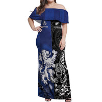 New Zealand And Scotland Rugby Custom Off Shoulder Maxi Dress Maori Tiki With Thistle Together