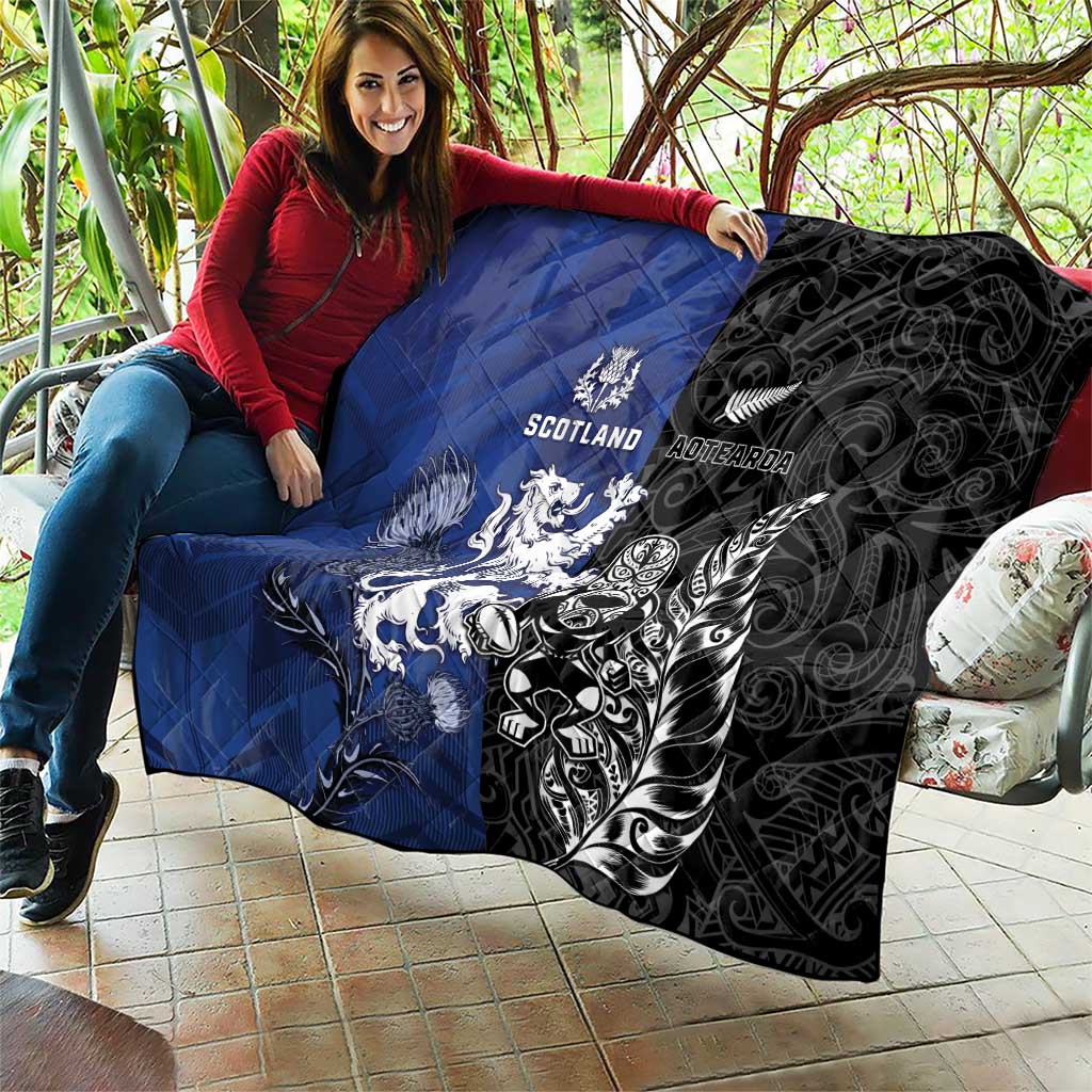 New Zealand And Scotland Rugby Quilt Maori Tiki With Thistle Together