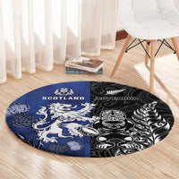 New Zealand And Scotland Rugby Round Carpet Maori Tiki With Thistle Together