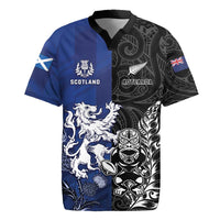 New Zealand And Scotland Rugby Custom Rugby Jersey Maori Tiki With Thistle Together