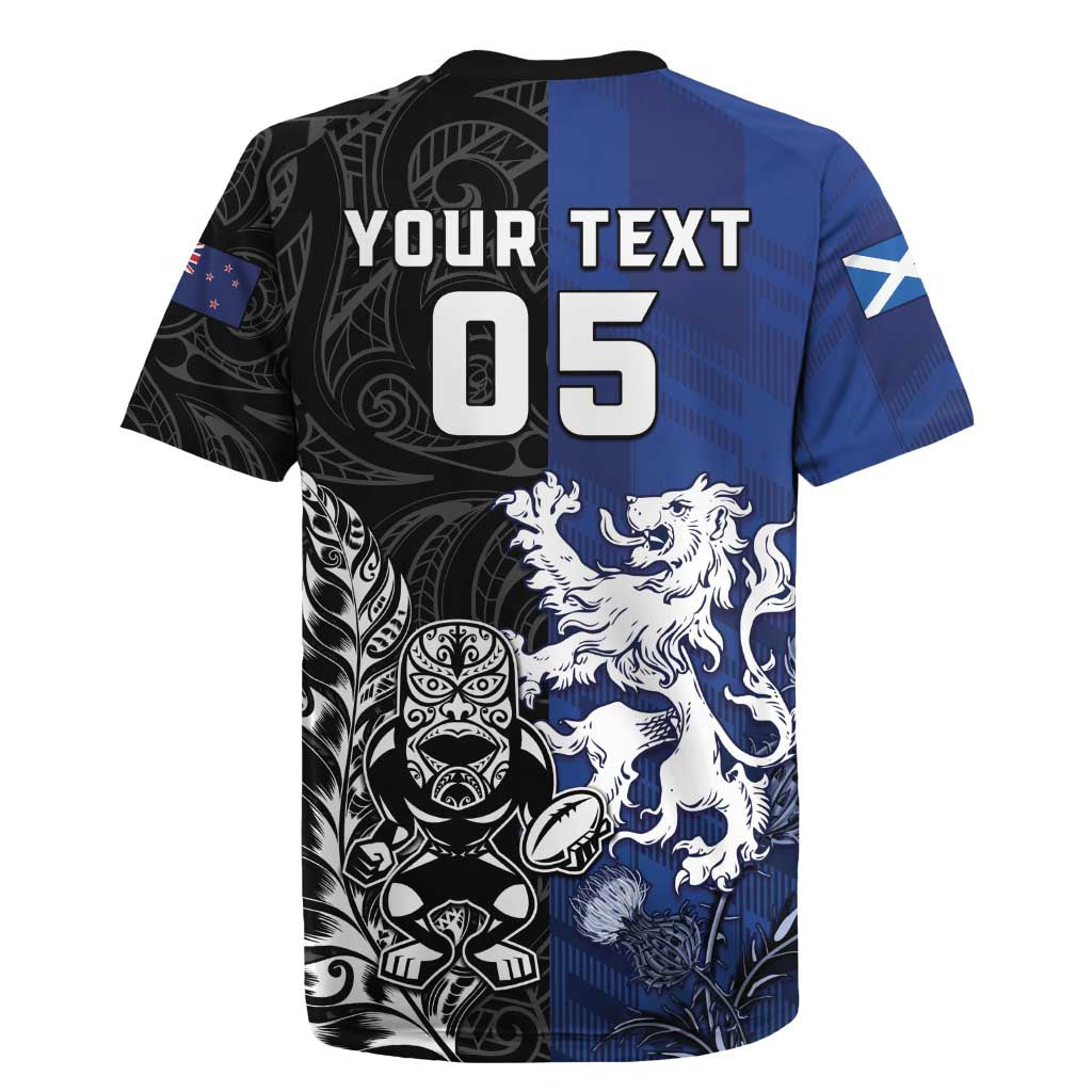 New Zealand And Scotland Rugby Custom Rugby Jersey Maori Tiki With Thistle Together