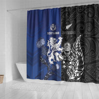 New Zealand And Scotland Rugby Shower Curtain Maori Tiki With Thistle Together