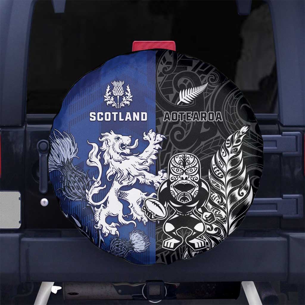 New Zealand And Scotland Rugby Spare Tire Cover Maori Tiki With Thistle Together