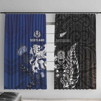 New Zealand And Scotland Rugby Window Curtain Maori Tiki With Thistle Together