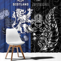 New Zealand And Scotland Rugby Window Curtain Maori Tiki With Thistle Together