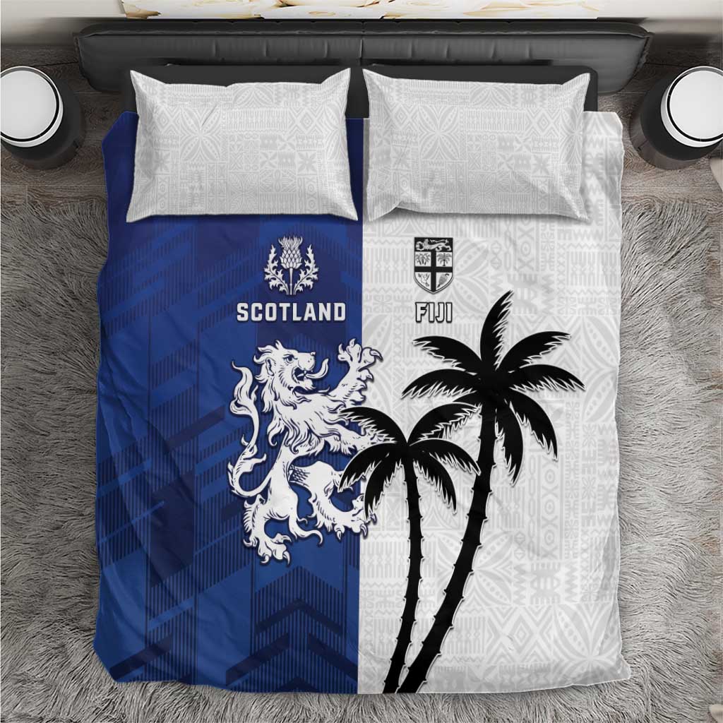 Fiji And Scotland Rugby Bedding Set Fijian Palm Tree With Thistle Together