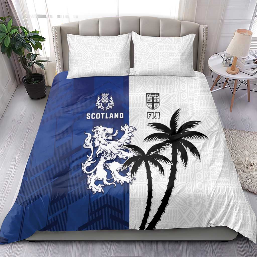 Fiji And Scotland Rugby Bedding Set Fijian Palm Tree With Thistle Together