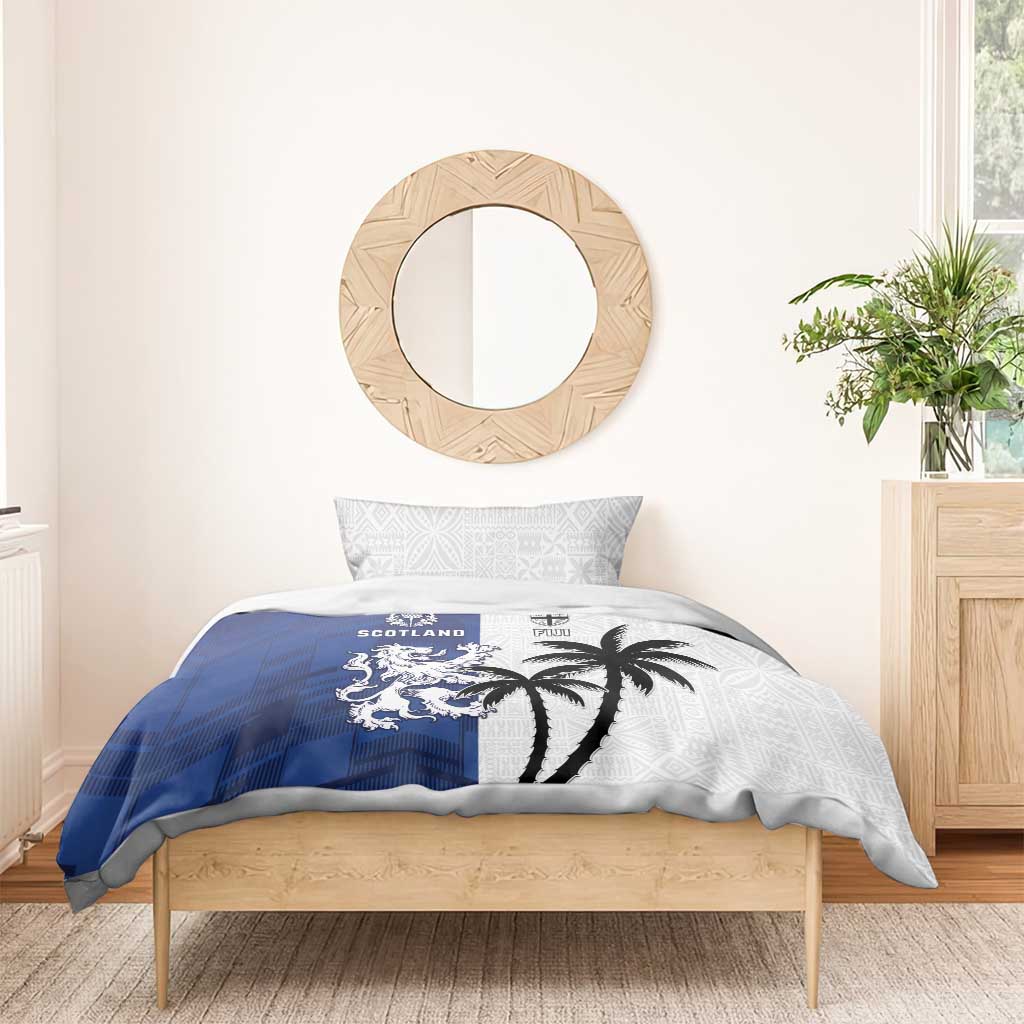 Fiji And Scotland Rugby Bedding Set Fijian Palm Tree With Thistle Together