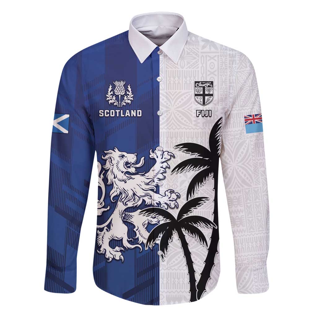 Fiji And Scotland Rugby Custom Family Matching Summer Maxi Dress and Hawaiian Shirt Fijian Palm Tree With Thistle Together