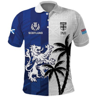 Fiji And Scotland Rugby Custom Polo Shirt Fijian Palm Tree With Thistle Together