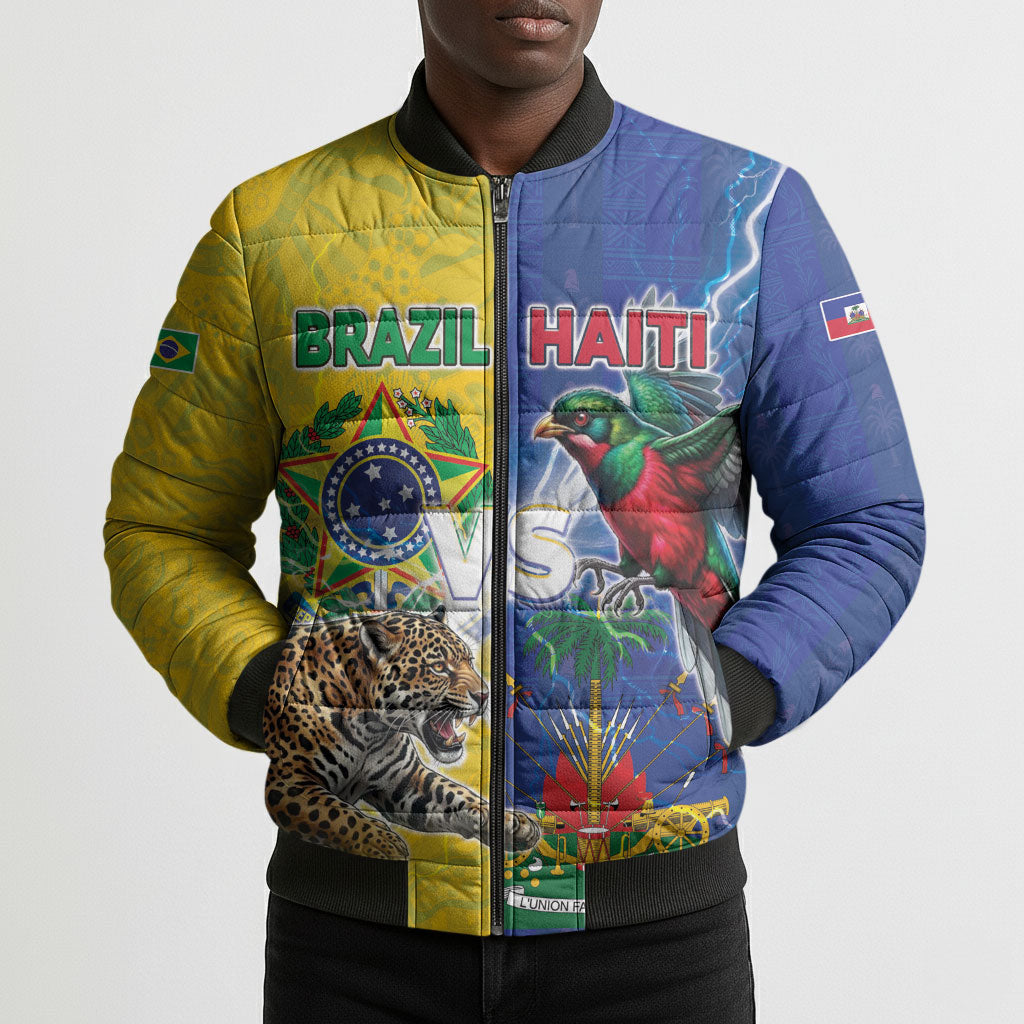 Custom Brazil And Haiti Football Bomber Puffer Jacket Jaguar With Kanson Wouj Special Style