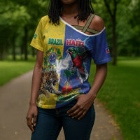 Custom Brazil And Haiti Football Cross Shoulder Shirt Jaguar With Kanson Wouj Special Style