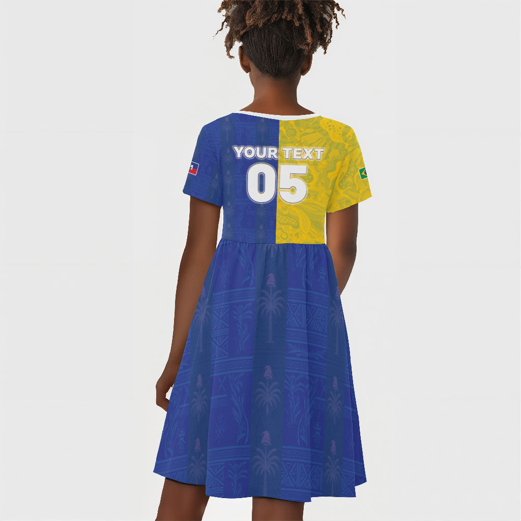 Custom Brazil And Haiti Football Kid Short Sleeve Dress Jaguar With Kanson Wouj Special Style