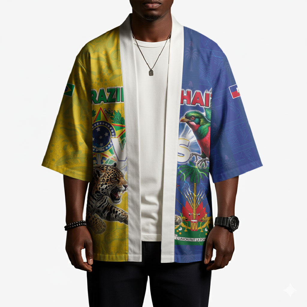 Custom Brazil And Haiti Football Kimono Jaguar With Kanson Wouj Special Style