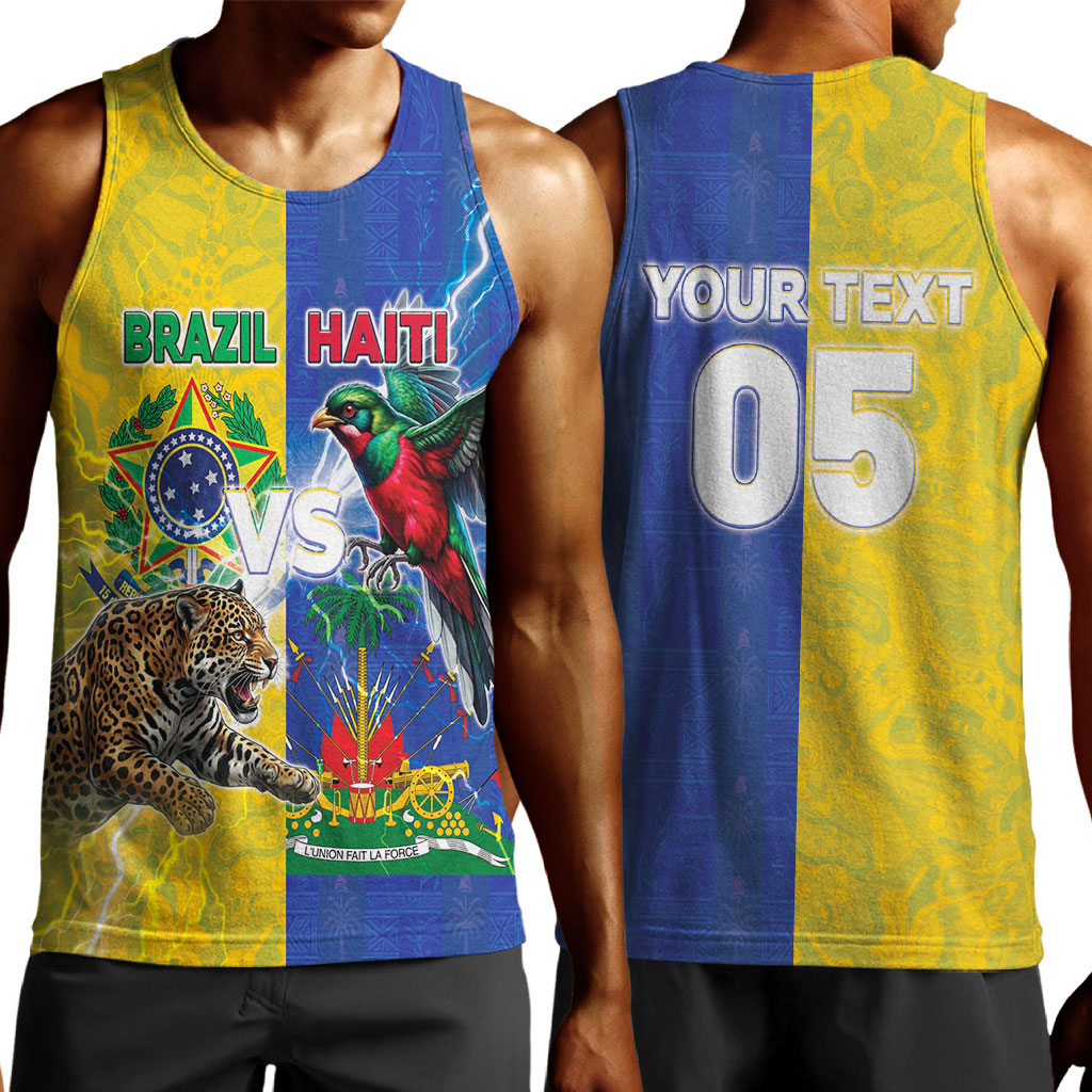 Custom Brazil And Haiti Football Men Tank Top Jaguar With Kanson Wouj Special Style
