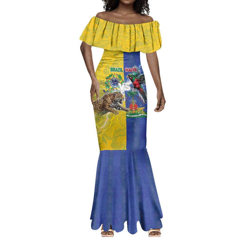 Custom Brazil And Haiti Football Mermaid Dress Jaguar With Kanson Wouj Special Style