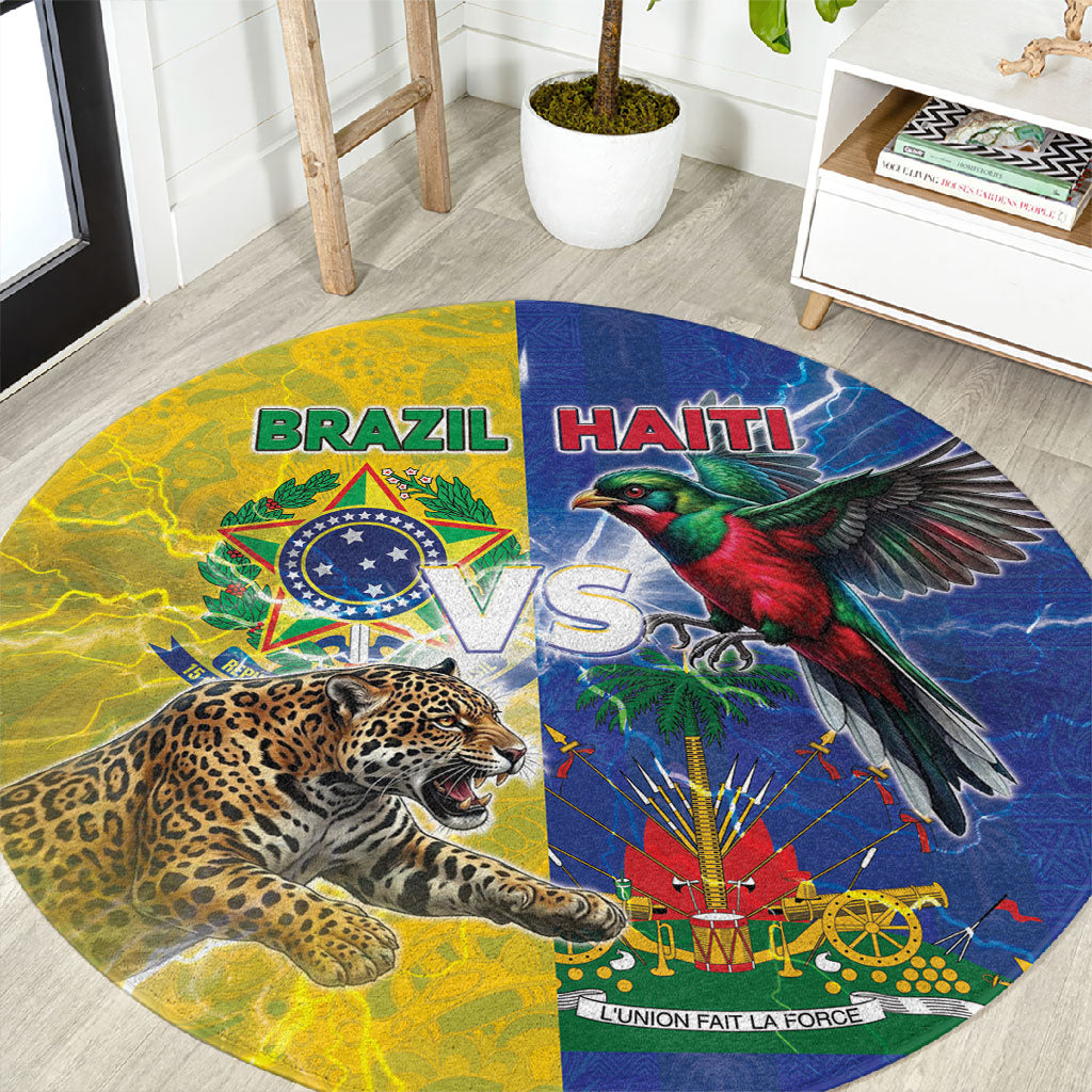 Brazil And Haiti Football Round Carpet Jaguar With Kanson Wouj Special Style