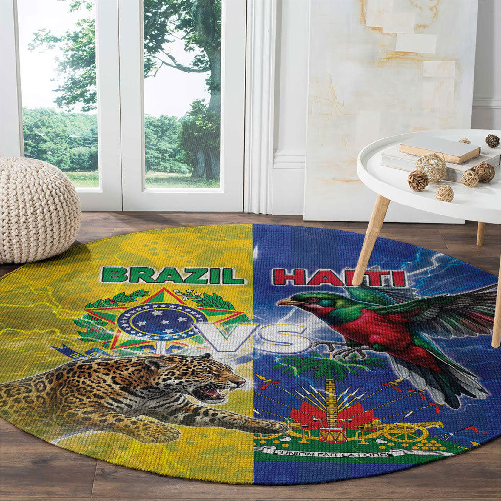 Brazil And Haiti Football Round Carpet Jaguar With Kanson Wouj Special Style