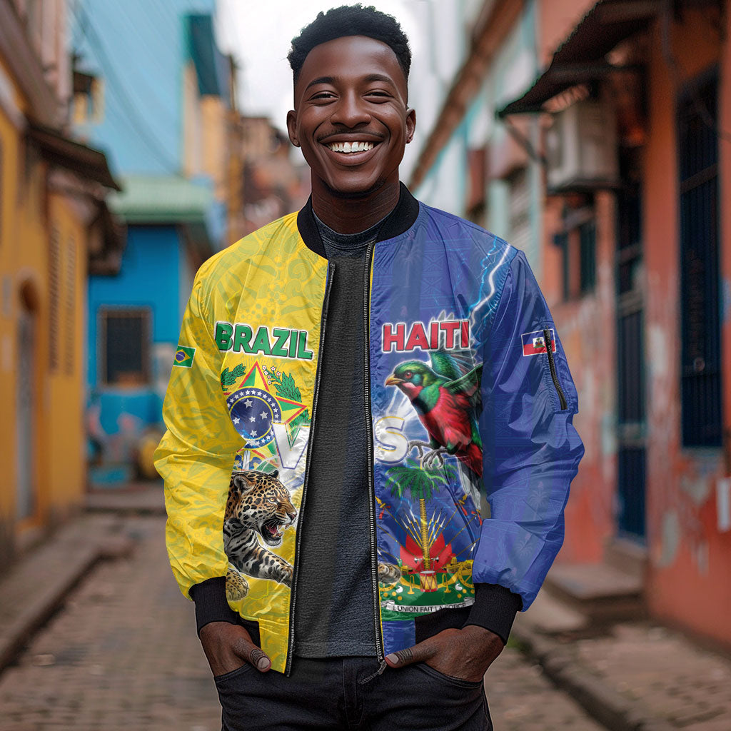 Custom Brazil And Haiti Football Sleeve Zip Bomber Jacket Jaguar With Kanson Wouj Special Style