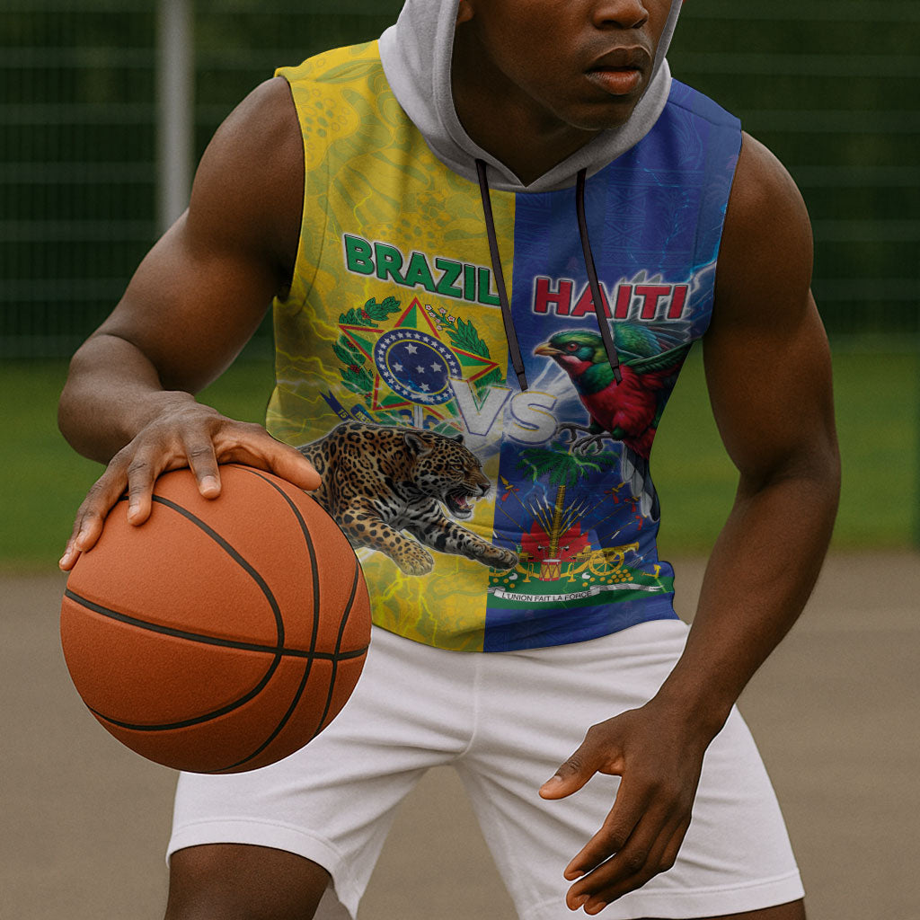 Custom Brazil And Haiti Football Sleeveless Hoodie Jaguar With Kanson Wouj Special Style