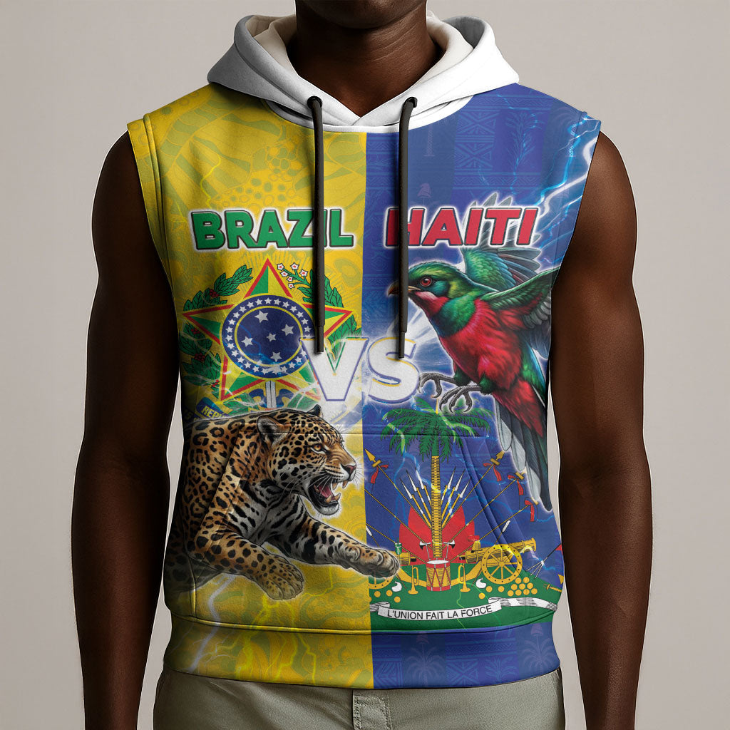 Custom Brazil And Haiti Football Sleeveless Hoodie Jaguar With Kanson Wouj Special Style