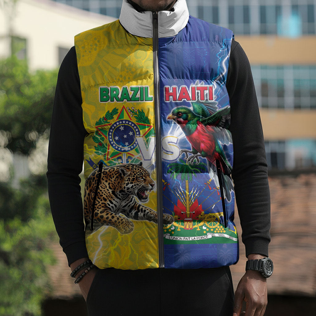 Custom Brazil And Haiti Football Sleeveless Puffer Jacket Jaguar With Kanson Wouj Special Style