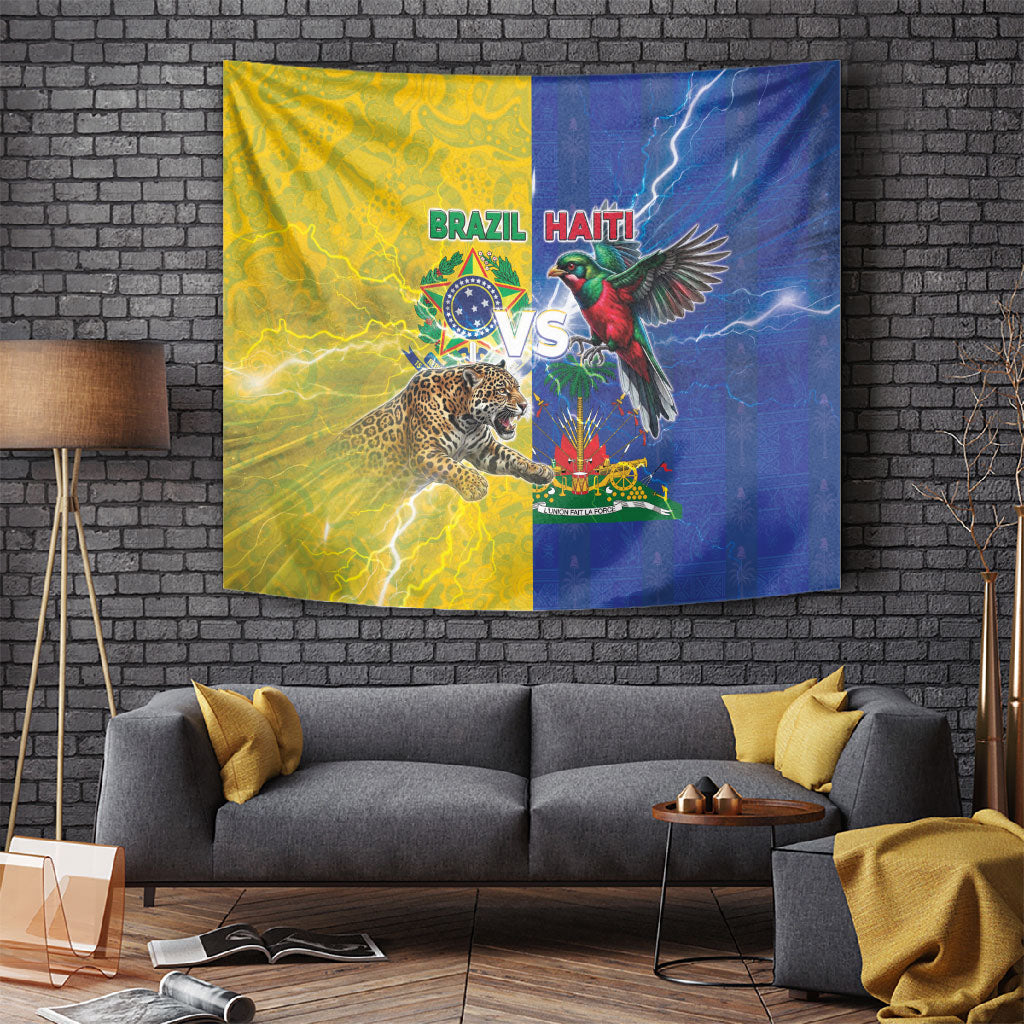 Brazil And Haiti Football Tapestry Jaguar With Kanson Wouj Special Style