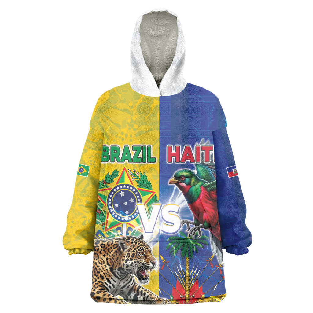 Custom Brazil And Haiti Football Wearable Blanket Hoodie Jaguar With Kanson Wouj Special Style