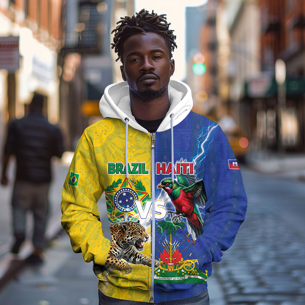 Custom Brazil And Haiti Football Zip Hoodie Jaguar With Kanson Wouj Special Style