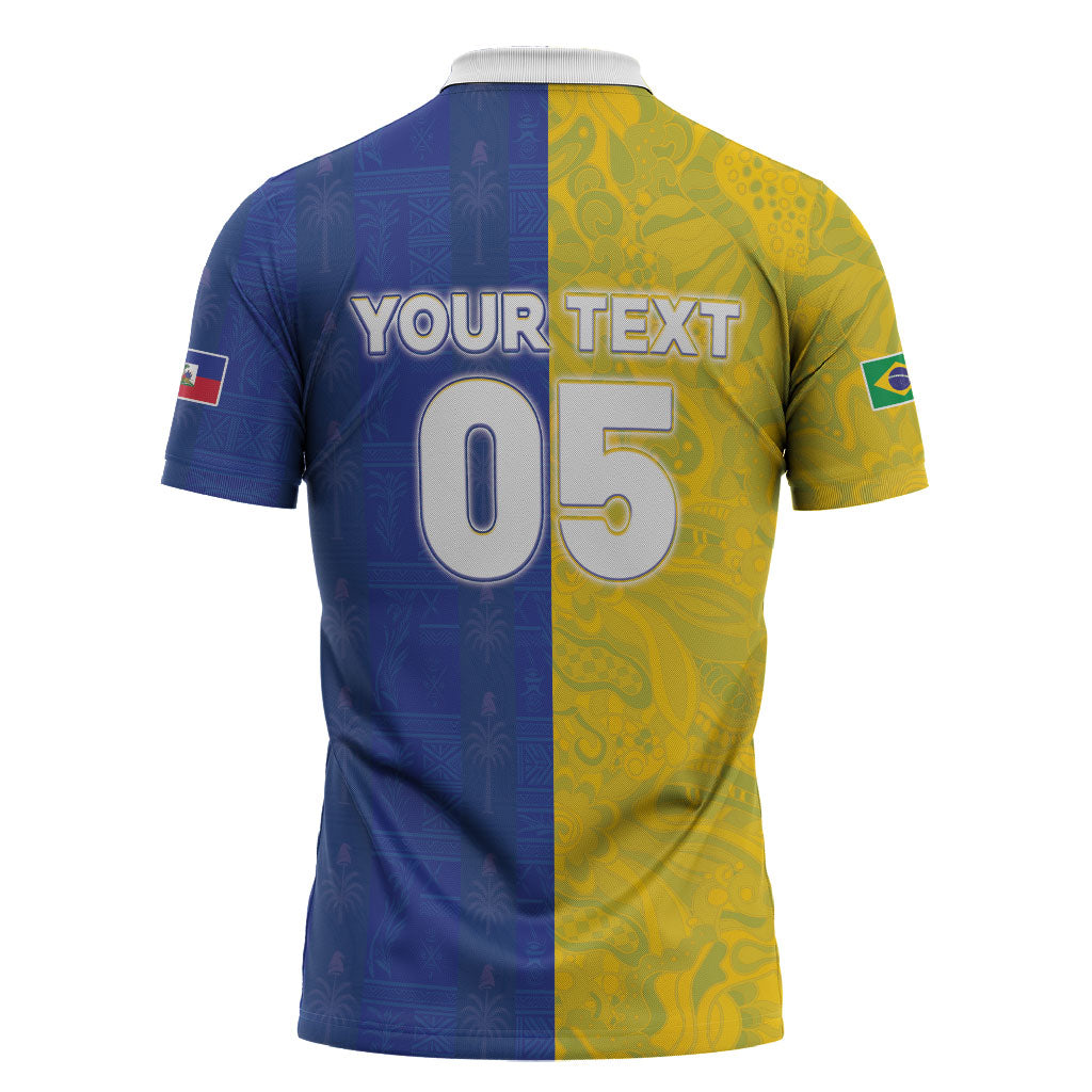 Custom Brazil And Haiti Football Zipper Polo Shirt Jaguar With Kanson Wouj Special Style