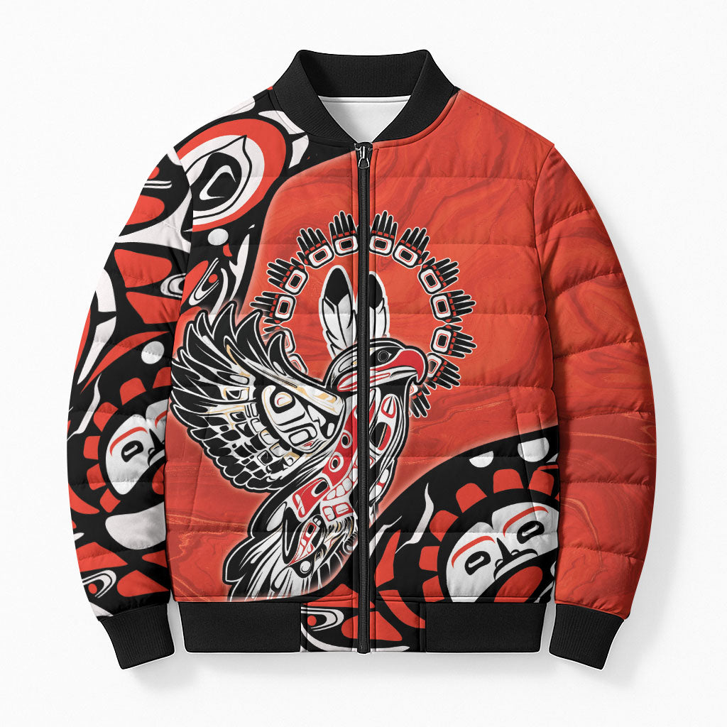 Canada National Indigenous Peoples Day Bomber Puffer Jacket Haida Art Eagle