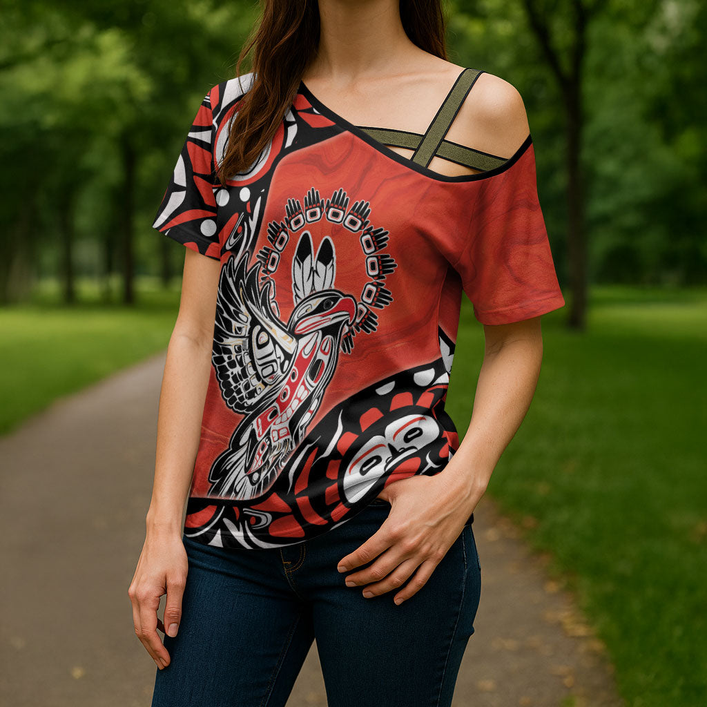 Canada National Indigenous Peoples Day Cross Shoulder Shirt Haida Art Eagle