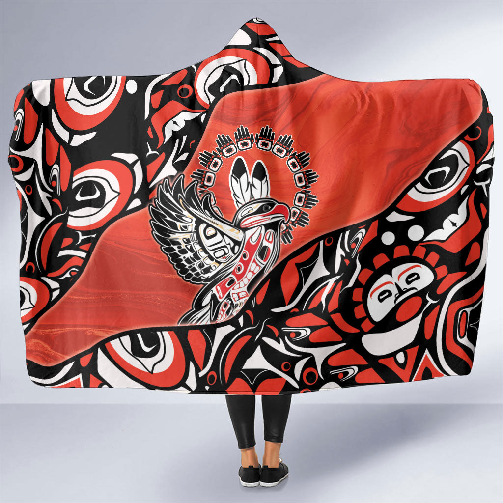 Canada National Indigenous Peoples Day Hooded Blanket Haida Art Eagle