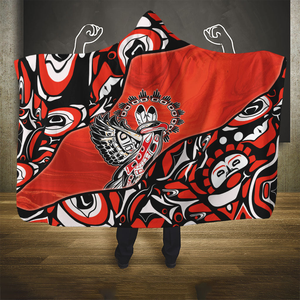 Canada National Indigenous Peoples Day Hooded Blanket Haida Art Eagle