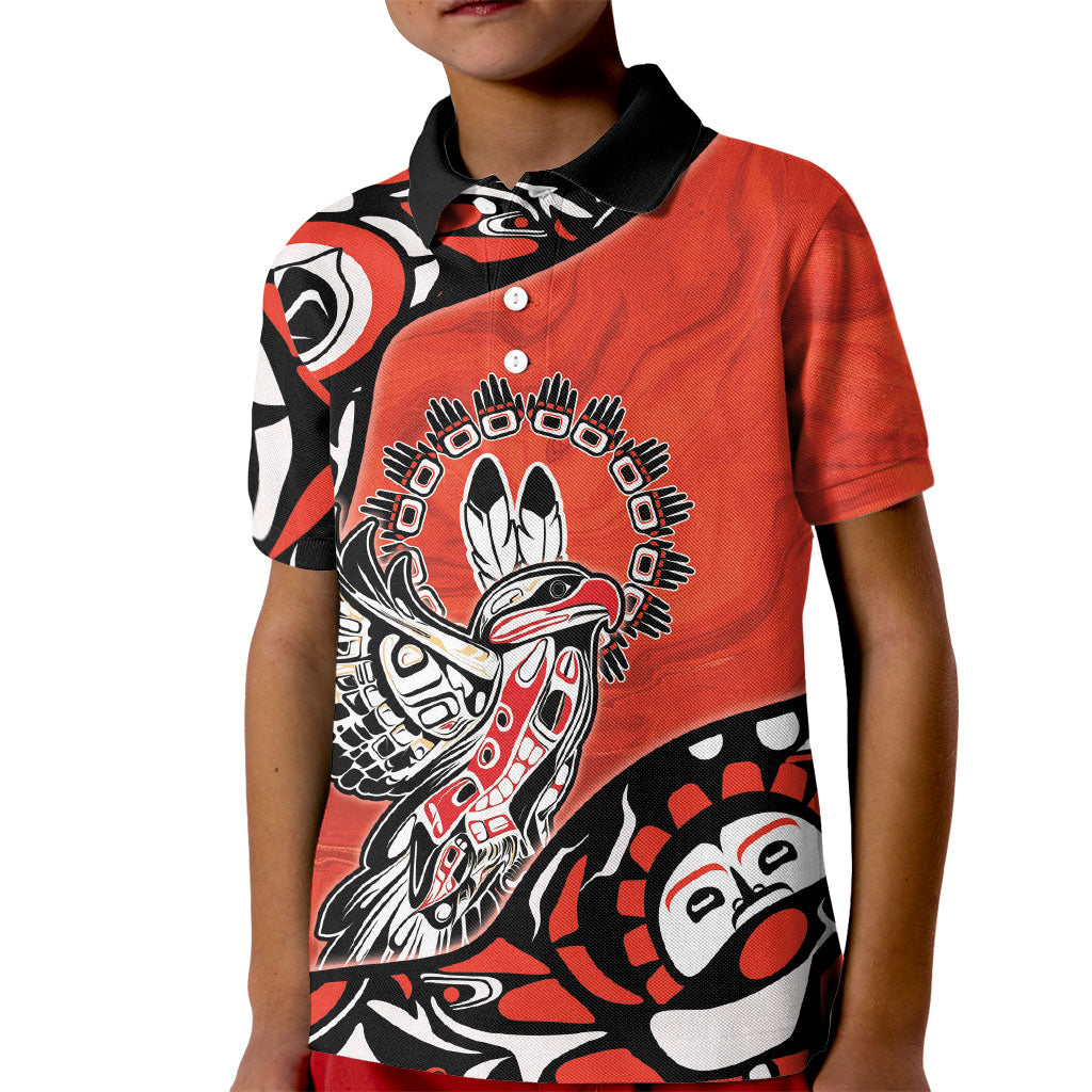 Canada National Indigenous Peoples Day Kid Polo Shirt Haida Art Eagle
