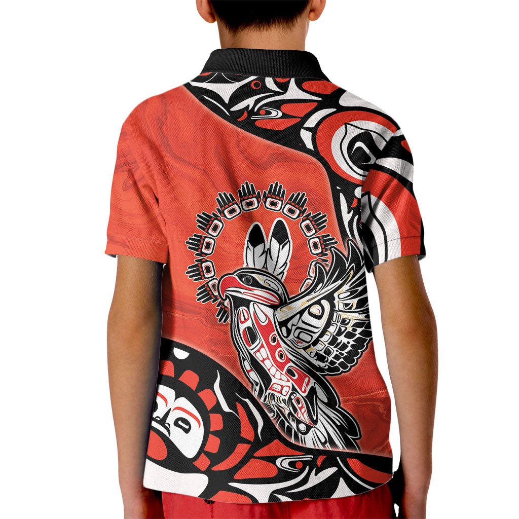 Canada National Indigenous Peoples Day Kid Polo Shirt Haida Art Eagle