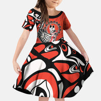 Canada National Indigenous Peoples Day Kid Short Sleeve Dress Haida Art Eagle