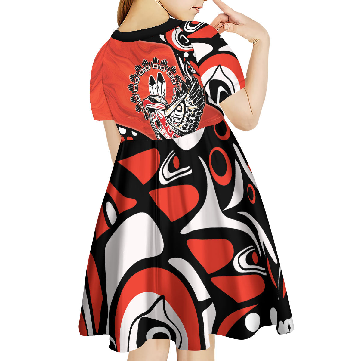 Canada National Indigenous Peoples Day Kid Short Sleeve Dress Haida Art Eagle