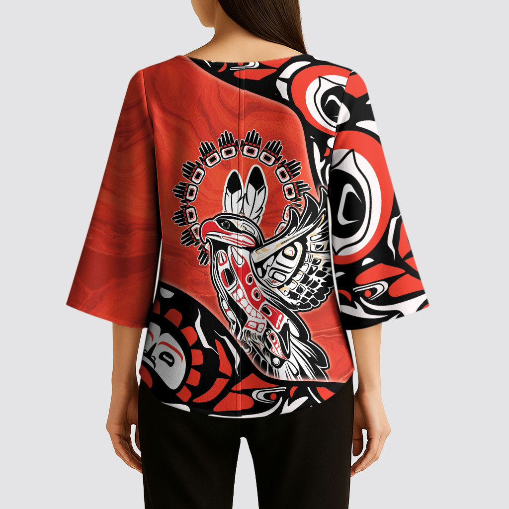 Canada National Indigenous Peoples Day Kimono Sleeve Blouse Haida Art Eagle