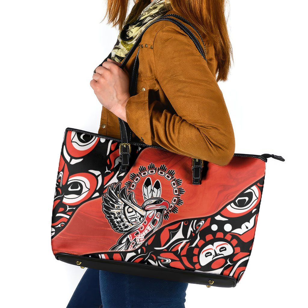 Canada National Indigenous Peoples Day Leather Tote Bag Haida Art Eagle