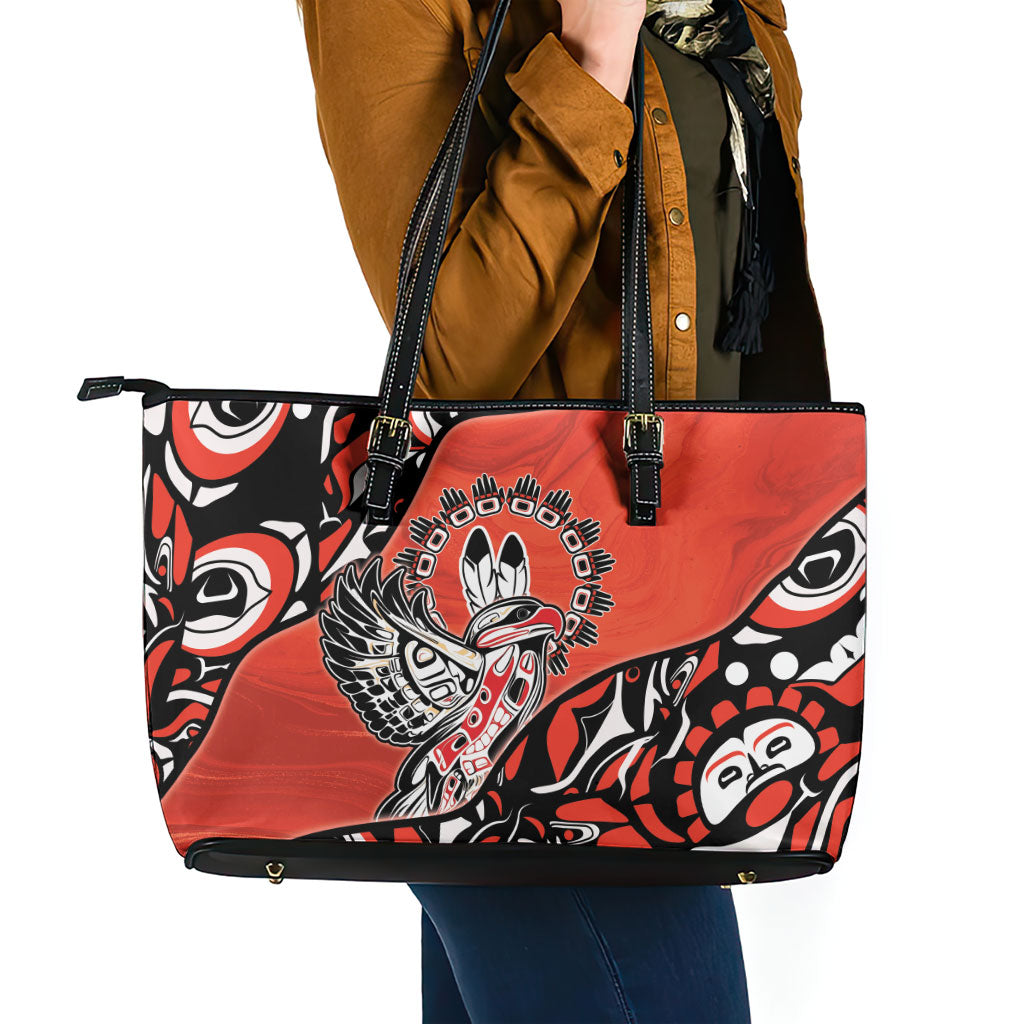 Canada National Indigenous Peoples Day Leather Tote Bag Haida Art Eagle
