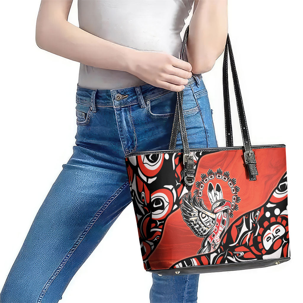 Canada National Indigenous Peoples Day Leather Tote Bag Haida Art Eagle