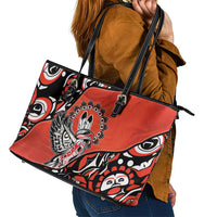 Canada National Indigenous Peoples Day Leather Tote Bag Haida Art Eagle