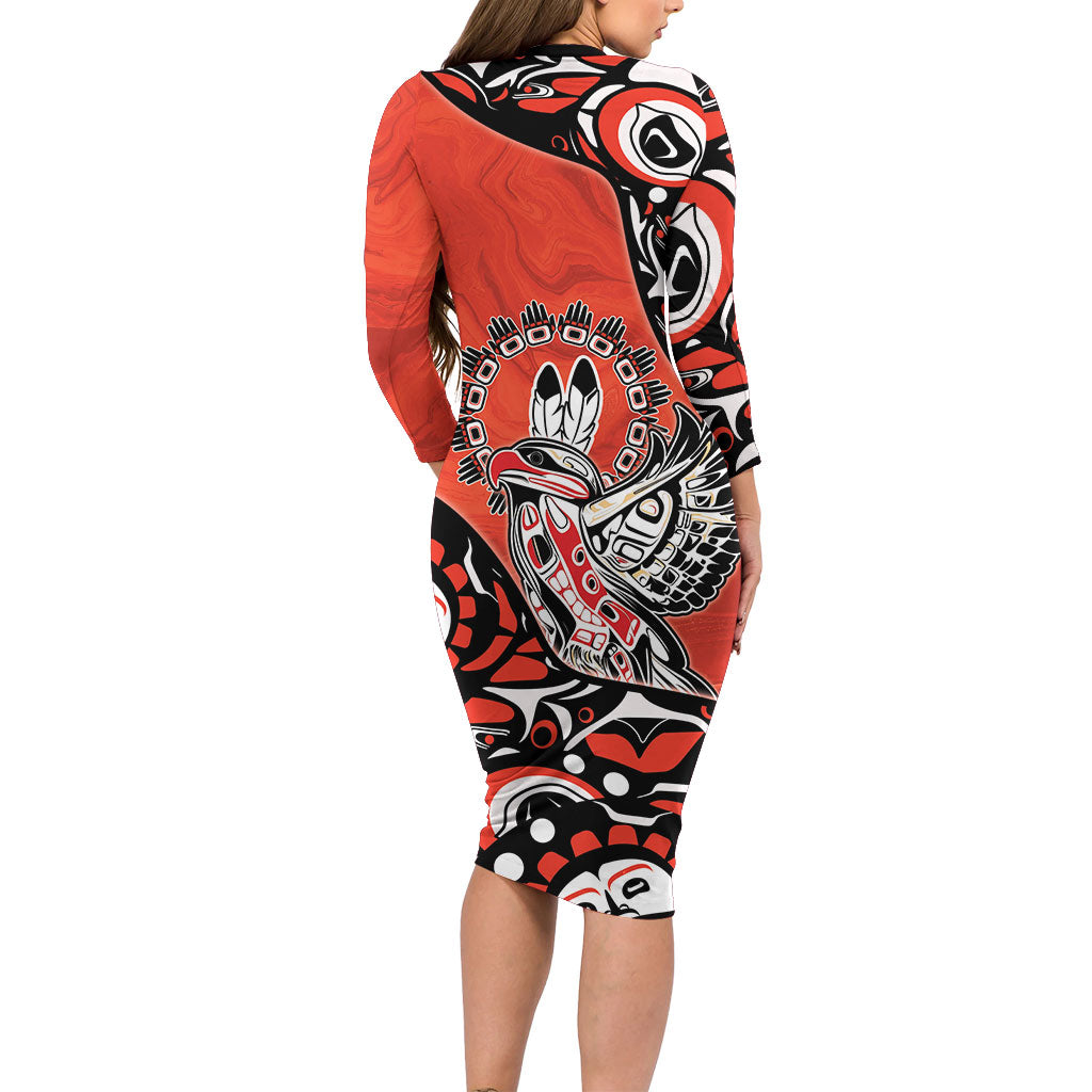 Canada National Indigenous Peoples Day Long Sleeve Bodycon Dress Haida Art Eagle