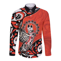 Canada National Indigenous Peoples Day Long Sleeve Button Shirt Haida Art Eagle