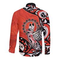 Canada National Indigenous Peoples Day Long Sleeve Button Shirt Haida Art Eagle