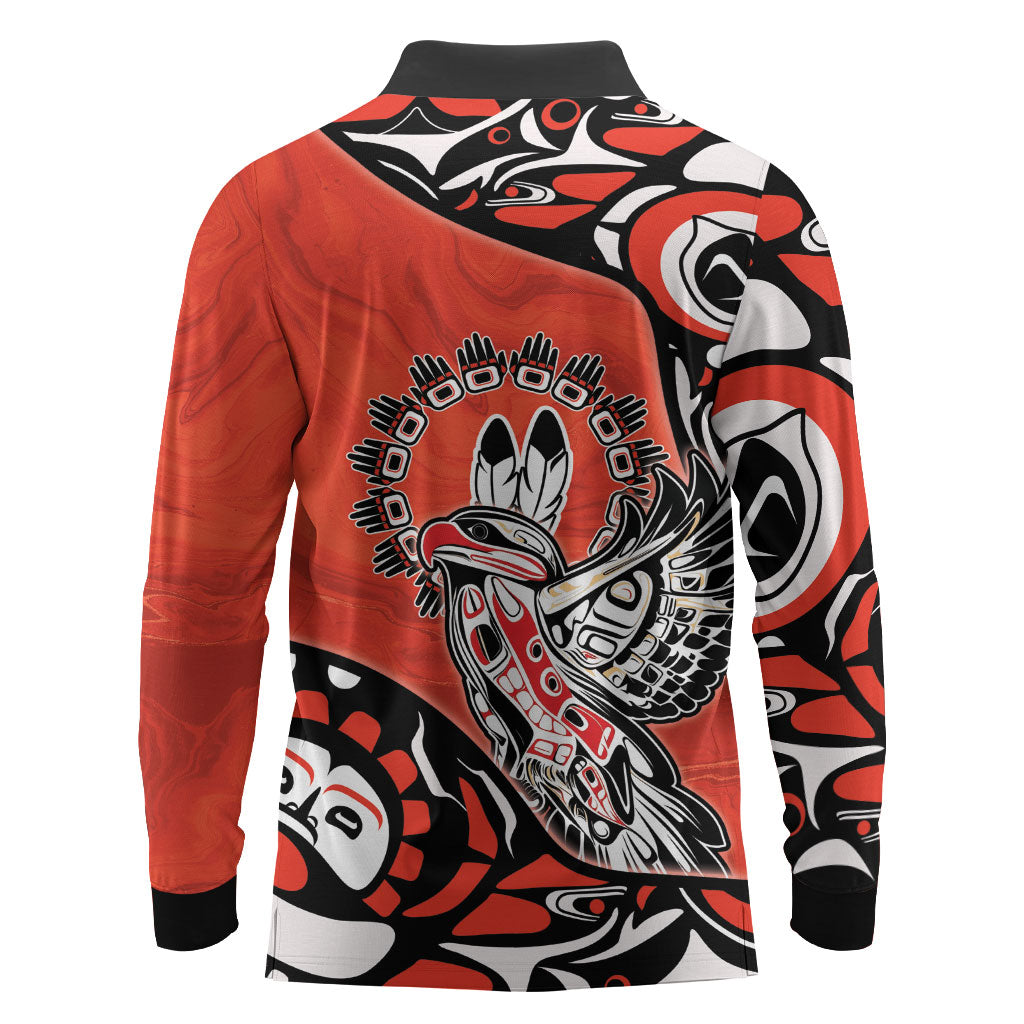 Canada National Indigenous Peoples Day Long Sleeve Polo Shirt Haida Art Eagle